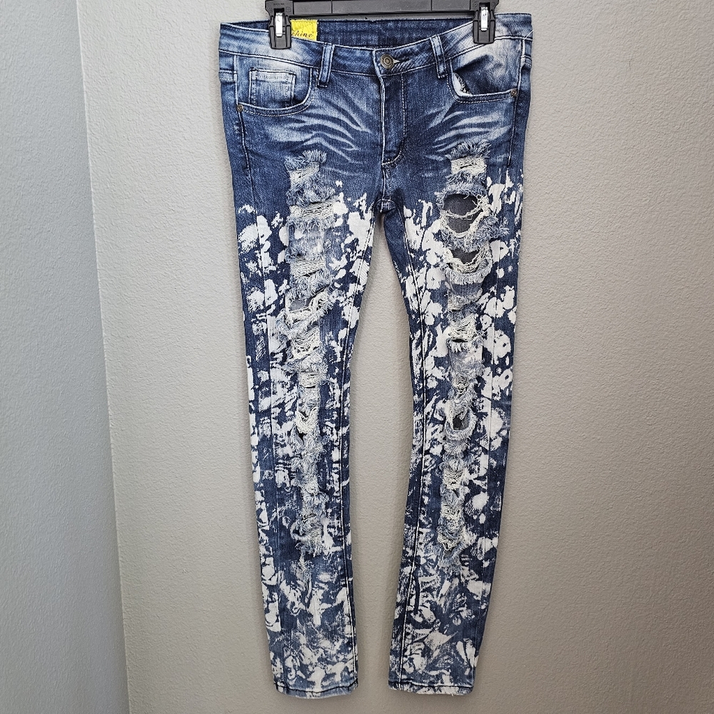 Machine Nouvelle Mode Distressed Bleached Low Rise Grunge Jeans Size 32
